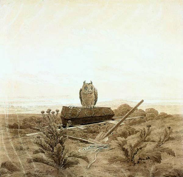 Caspar David Friedrich Landscape with Grave, Coffin and Owl Germany oil painting art